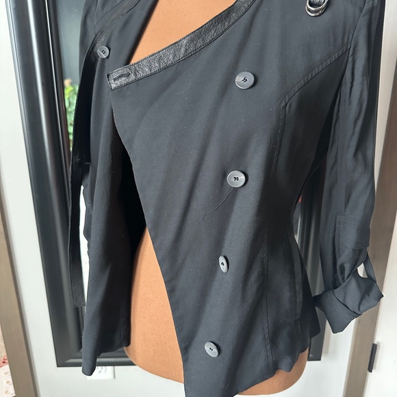 Helmut Lang Black Blazer Relaxed Fit asymmetrical leather trim - Picture 3 of 9